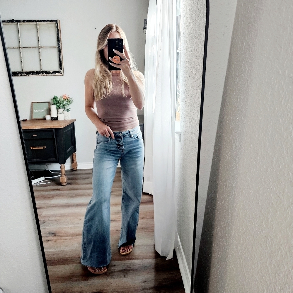 RISEN HR Tummy Control Light Wash Wide Leg Palazzo Denim Jeans Various NEW - Picture 5 of 12